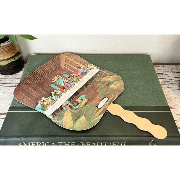 Vintage Church Cardboard & Wood Fan / The Last Supper 1950’s / Nostalgia 12” - Picture 2 of 8
